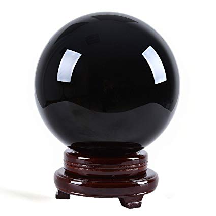 LONGWIN 200mm(8 inch) Black Obsidian Divination Sphere Crystal Ball Free Wooden Stand