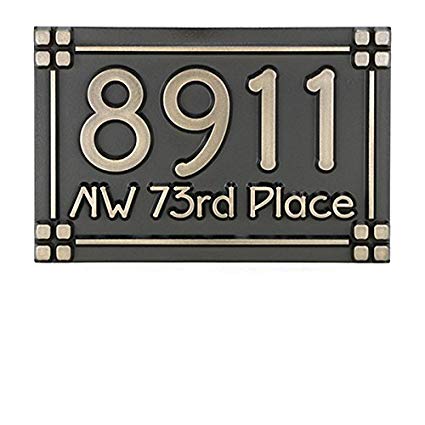 Prairie Style Craftsman Address Lines and Squares 12x8 - Raised Bronze Metal Coated House Numbers