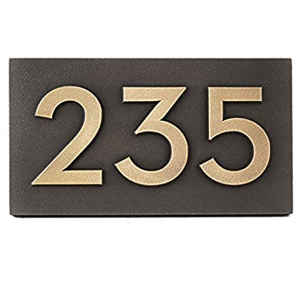 Bold Classy Modern Font House or Business Address Plaque - 12.5x7 - Brass Metal Coated Sign Up To 3 Numbers