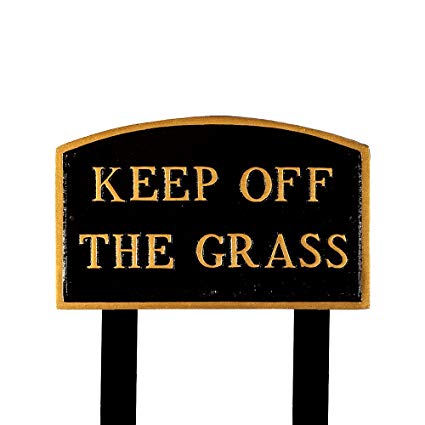 Montague Metal Products SP-27L-BG-LS Large Black and Gold Keep Off The Grass Arch Statement Plaque with 2 23-Inch Lawn Stakes