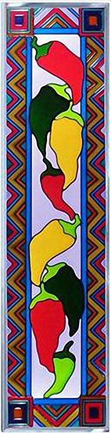 Chili Peppers Vertical Art Glass Panel Wall Hanging Suncatcher 42 x 10