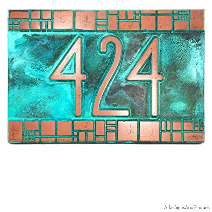 The Batchelder Tile Address Plaque 12x8 - Raised Copper Verdi Metal Coated