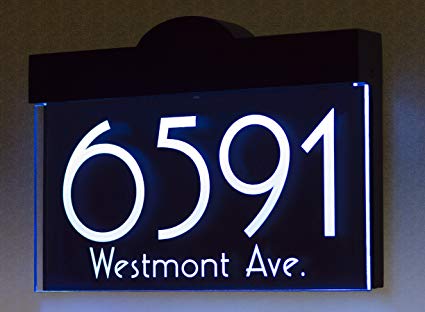 12V DC Auto On/Off Custom Illuminated House Numbers Address Sign Address Plaque Lighted with LED - Laser Engraved On Acrylic Sign With Wood Frame