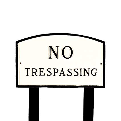 Montague Metal Products SP-7L-WB-LS Large White and Black No Trespassing Arch Statement Plaque with 2 23-Inch Lawn Stakes