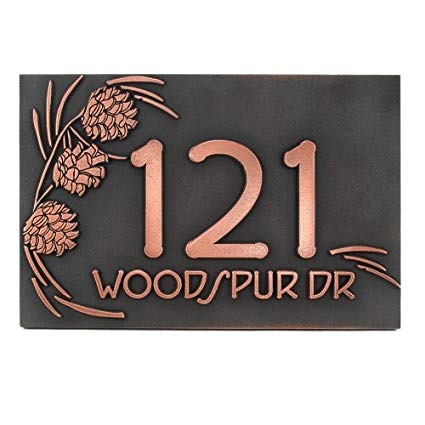 Pine Cone Address Plaque 12x8 - Raised Copper Patina Coated