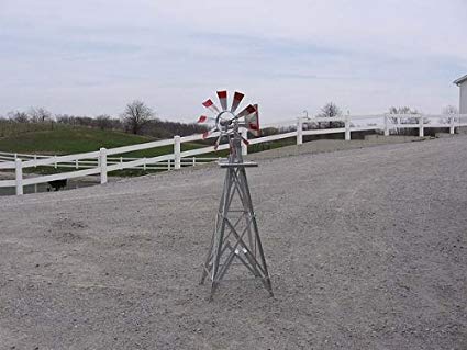 4 Ft Premium Aluminum Decorative Garden Windmill, Red Trim