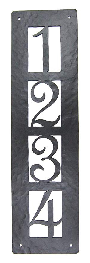 Rustic Custom Hammered Wrought Iron Address Plaque Vertical APV24 (4number) (Black)