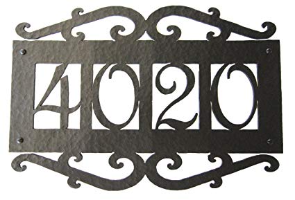 Spanish Mediterranean Custom Hammered Wrought Iron Address Plaque APH14