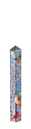 3' Art Pole All Nature Sings Painted Peace Pole 4-Sided Artwork Owl Cardinals Blue Jays