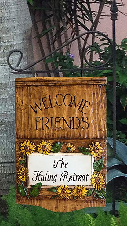 Sunflower Welcome Friends Personalized Hanging Yard Sign with Stake