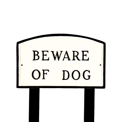 Montague Metal Products SP-4L-WB-LS Large White and Black Beware of Dog Arch Statement Plaque with 2 23-Inch Lawn Stake