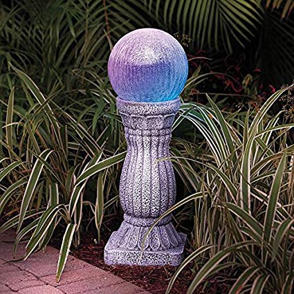 Solar Lighted Color Changing Gazing Ball With Remote Control On Stand Outdoor Lawn Garden Sculpture Lighting