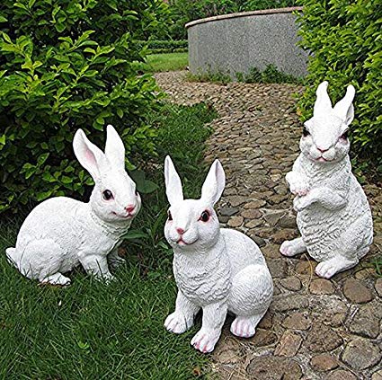 J-Beauty Outdoor White Rabbit Statue Garden Decor (Set of 3)