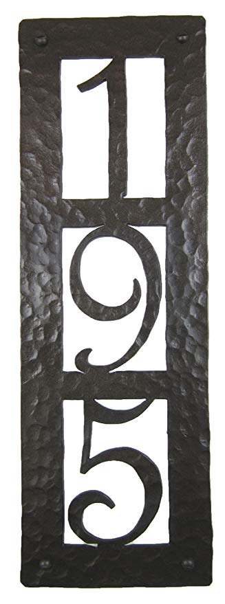 Rustic Custom Hammered Wrought Iron Address Plaque Vertical APV23 (3number) (Bronze)