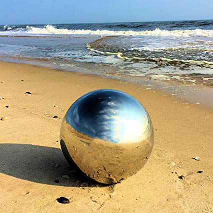 Whole House Worlds The Crosby Street Stainless Steel Gazing Ball for Garden and Home, 13 ¾ inches in Diameter by