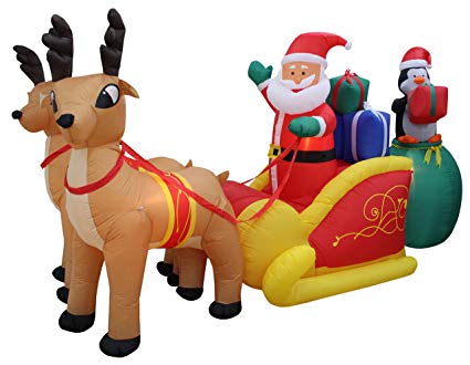JUMBO 13 Foot Long Christmas Inflatable Santa Claus and Penguin with ...